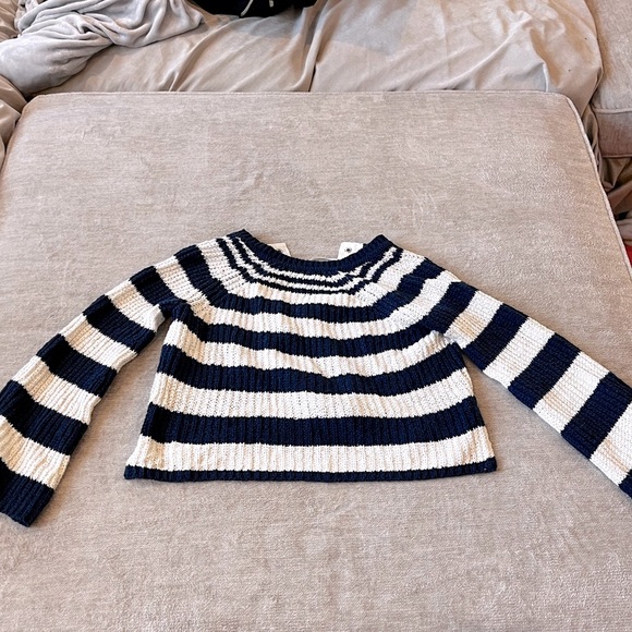 Pilcro Bell-Sleeve Henley Sweater Navy Striped M Nautical Anthropologie - Picture 6 of 6